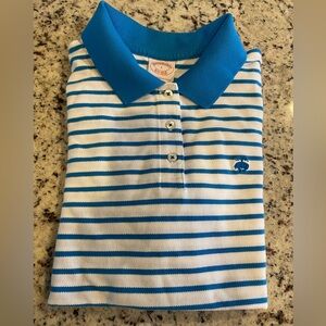 Brooks Brothers large L Performance Polo 100% cotton blue and white